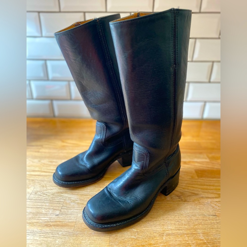 Frye Campus Boot 14L Tall Black Leather Western Moto Shoes Made in USA 7 vintage